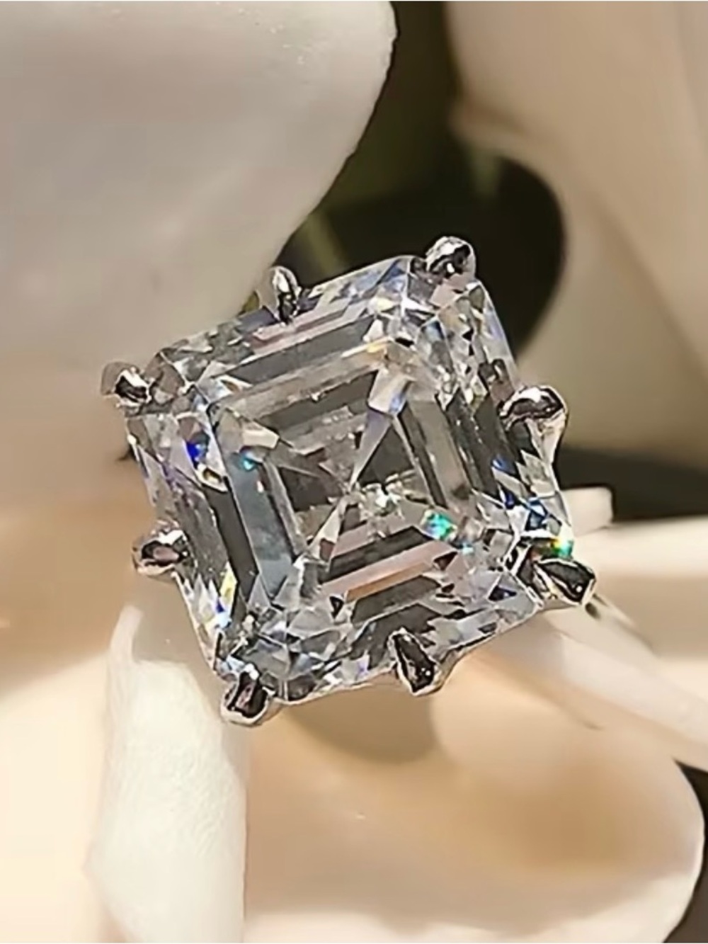 Elegant Asscher-Cut Solitaire Ring in Silver Tone